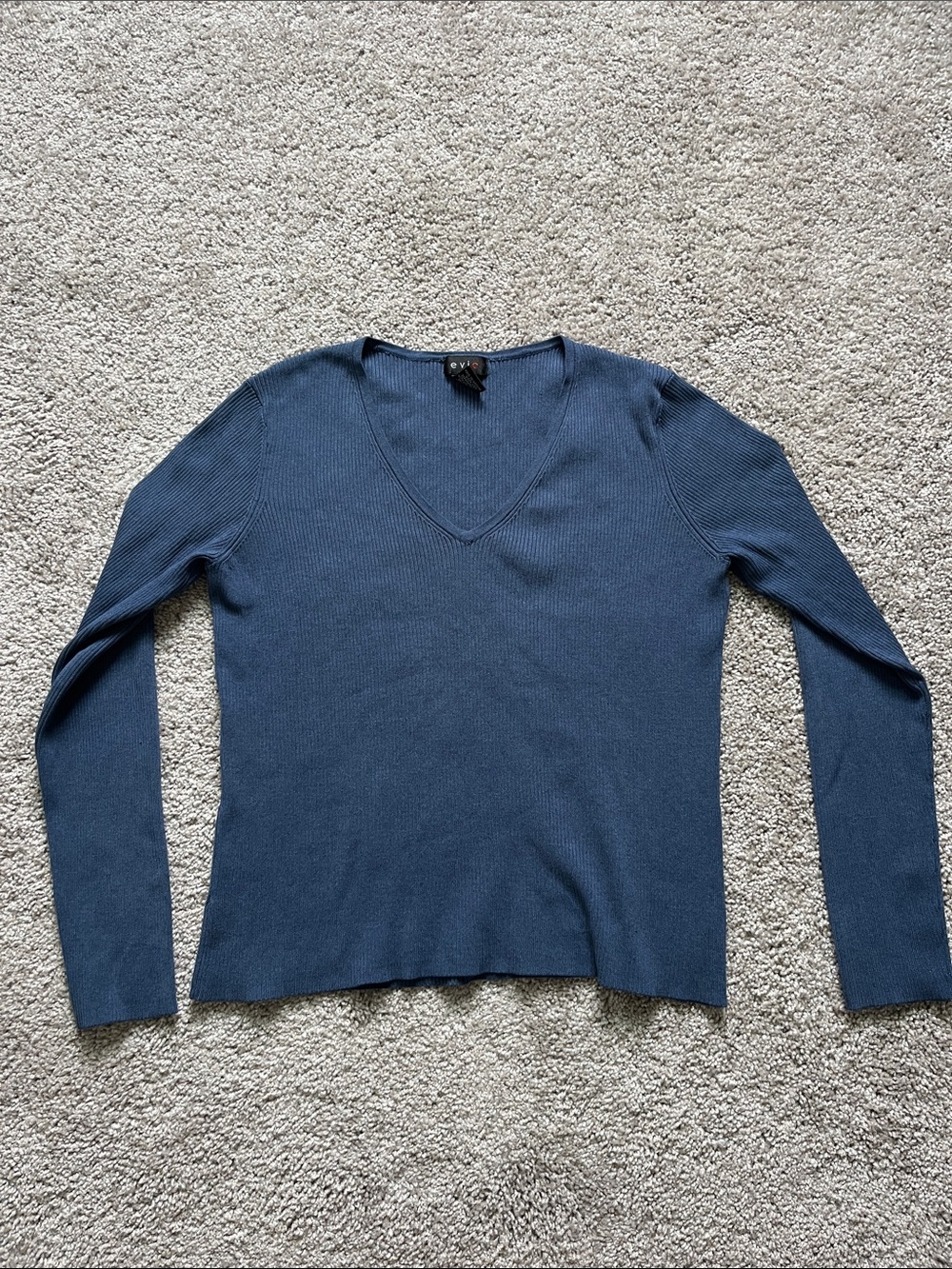 EVIE Women's V-Neck Ribbed Sweater - Slate Blue